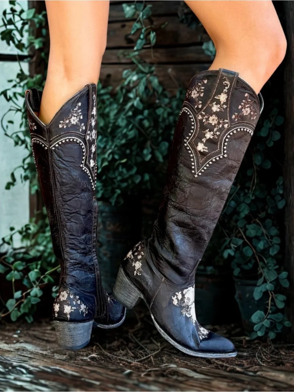 Old Gringo Black Over-the-Knee Embroidered Western Boots